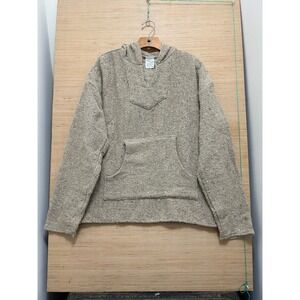 Franks Textiles Mens Large Baja Hoodie Oatmeal Tan Woven Pullover Mexico 3847